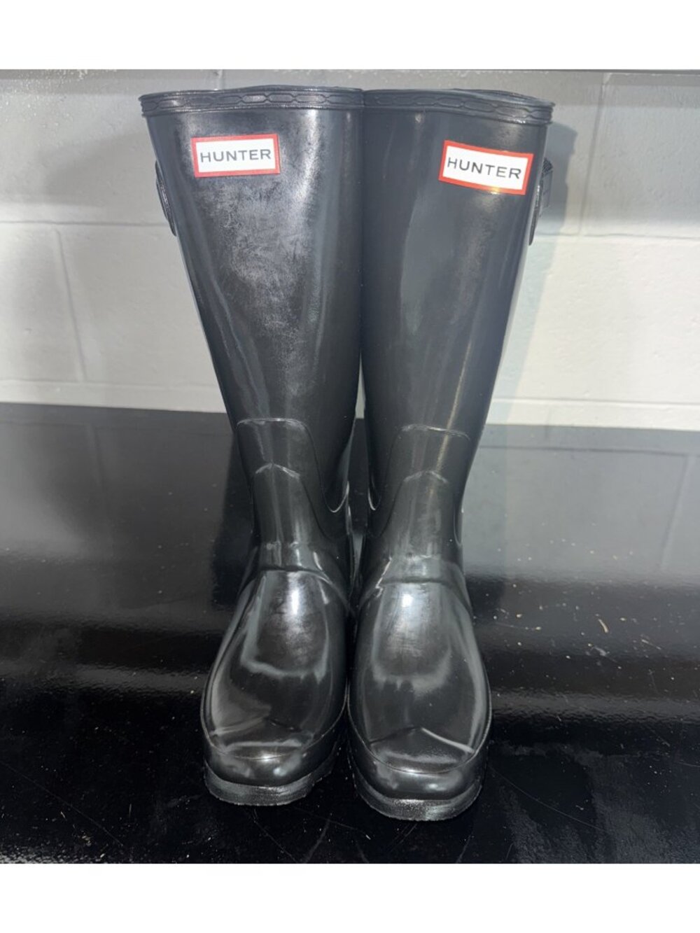 Hunter Original Huntress Gloss Womens Rubber Tall Rain Boots Size 7 Black